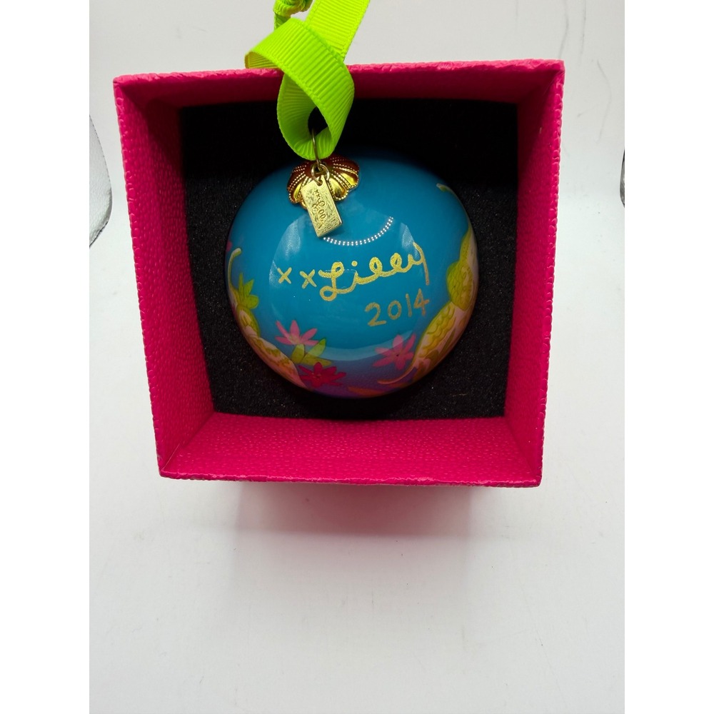 Lilly Pulitzer 2014 Glass Christmas Ornament Deep Cyan Trunk Show Small Boxed